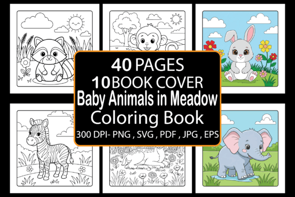 Baby Animals in Meadow Coloring Pages & Graphics