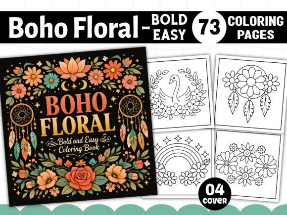 Bold and Easy Boho Floral Coloring Pages