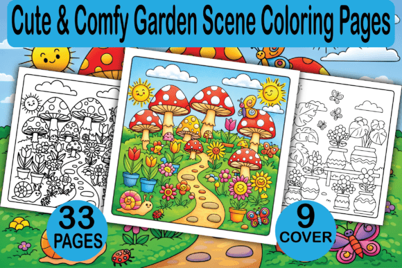 Cute Comfy Garden Scene Coloring Pages & Graphics