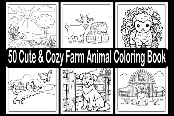 Cute Cozy Farm Animal Coloring Pages & Graphics