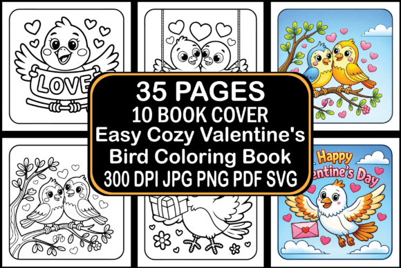 Easy Cozy Valentine’s Bird Coloring Pages Graphics