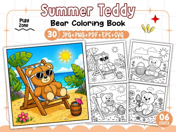 Easy Summer Teddy Bear Coloring Pages & Graphics