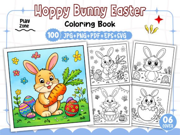 Hoppy Bunny Easter Coloring Pages Graphics