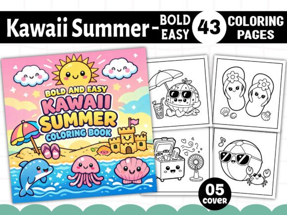 Kawaii Summer Coloring Book Bold Easy Graphics