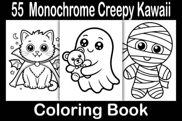 Monochrome Creepy Kawaii Coloring Pages & Graphics