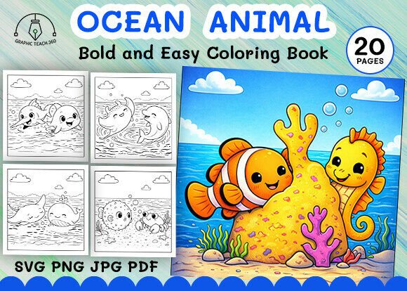 Ocean Animal Bold & Easy Coloring Pages Graphics