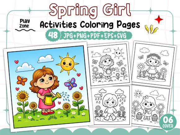 Spring Girl Activities Coloring Book: Graphics & Coloring Pages
