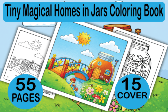 Tiny Magical Homes in Jars Coloring Pages & Graphics