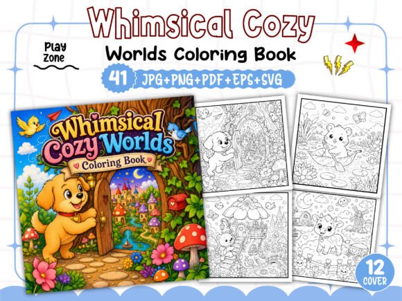 Whimsical Cozy Worlds Coloring Pages & Graphics