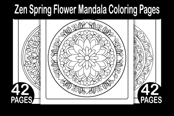 Zen Spring Flower Mandala Coloring Pages & Graphics
